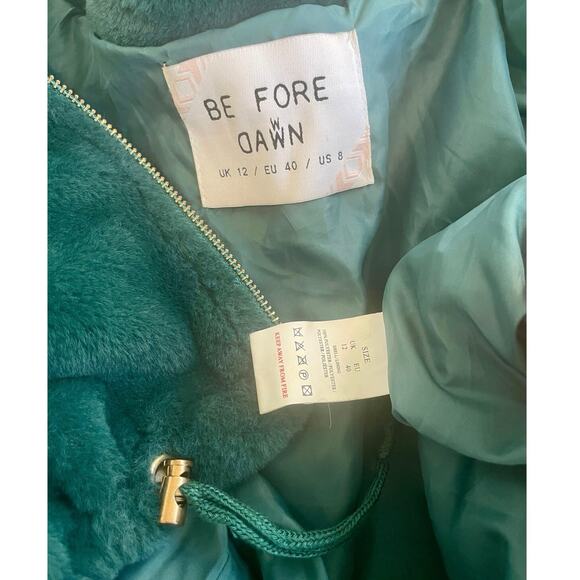 BE FORE DAWN COAT JACKET FULL ZIP  MOCK NECK SZ 8 EMERALD GREEN FAUX FUR COZY - Picture 14 of 15